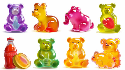 Asset of Gummy Jelly candy for ui mobile game, slot game isolation on white background, Illustration.