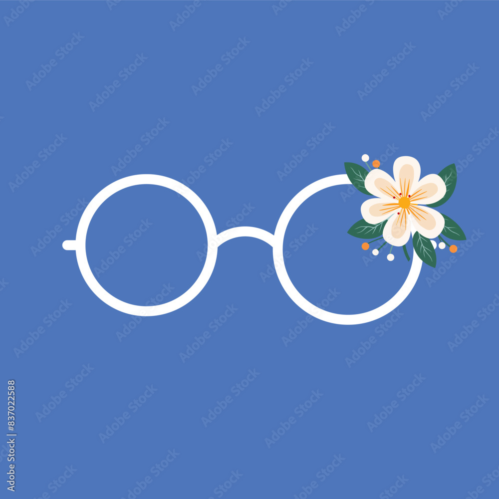 Wall mural round glasses. silhouette in flat design. Vector. floral round glasses