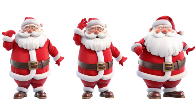 Set of 3D cartoon character Santa Claus Merry Christmas, happy, isolated on transparent background. Christmas design santa claus elements for T-shirt or website.