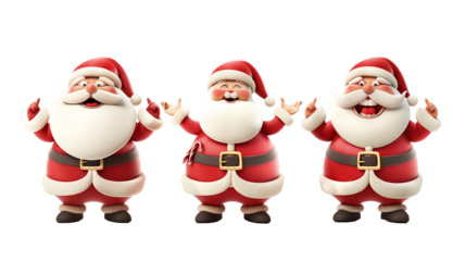 Set of 3D cartoon character Santa Claus Merry Christmas, happy, isolated on transparent background. Christmas design santa claus elements for T-shirt or website.