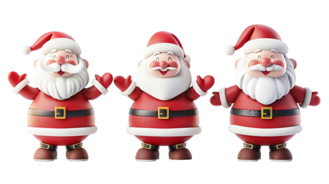 Set of 3D cartoon character Santa Claus Merry Christmas, happy, isolated on transparent background. Christmas design santa claus elements for T-shirt or website.