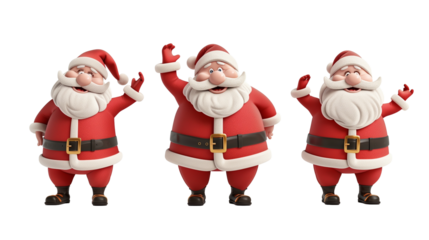 Set of 3D cartoon character Santa Claus Merry Christmas, happy, isolated on transparent background. Christmas design santa claus elements for T-shirt or website.