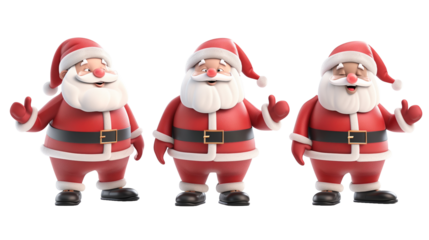 Set of 3D cartoon character Santa Claus Merry Christmas, happy, isolated on transparent background. Christmas design santa claus elements for T-shirt or website.
