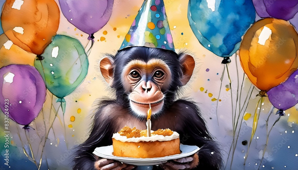 Poster Chimpansee happy birthday party