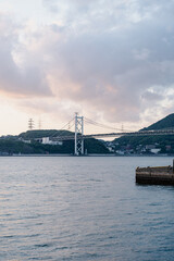 Bridge over a river at sunset with cloudy sky
