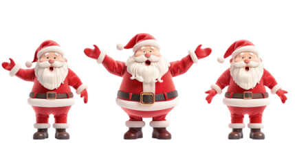 Set of 3D cartoon character Santa Claus Merry Christmas, happy, isolated on transparent background. Christmas design santa claus elements for T-shirt or website.