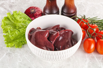 Raw turkey liver in a bowl ready for cooking