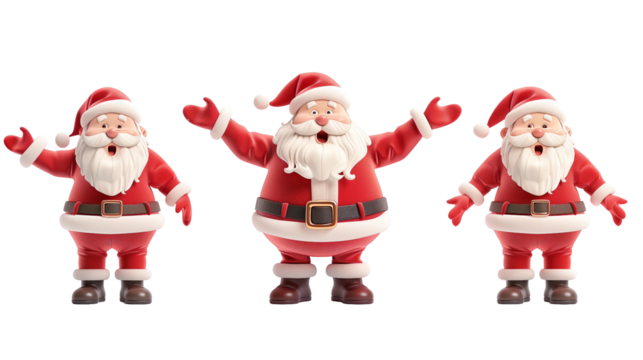 Set of 3D cartoon character Santa Claus Merry Christmas, happy, isolated on transparent background. Christmas design santa claus elements for T-shirt or website. - Powered by Adobe