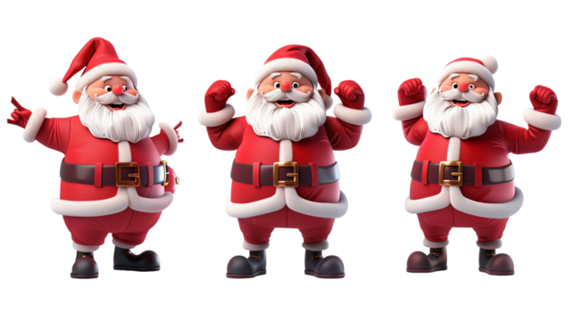Set of 3D cartoon character Santa Claus Merry Christmas, happy, isolated on transparent background. Christmas design santa claus elements for T-shirt or website.