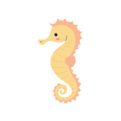 Cute seahorse isolated on white background, children's illustration in flat style. Vector. Sea life