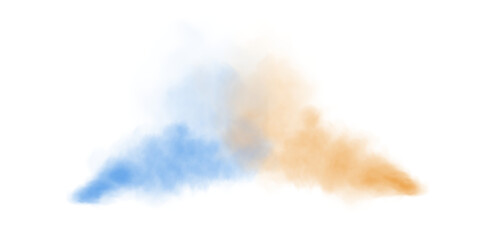 Blue and yellow fog in slow motion. Realistic atmospheric blue and yellow smoke. Blue and yellow fume slowly floating rises up.
