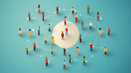 Icon of people group circle with network connect to internet