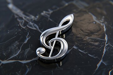 Silver musical note on black table
