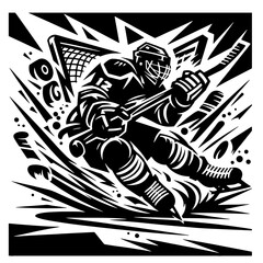 Obraz premium Cartoon Black and White Isolated Illustration Vector Of An Ice Hockey Player in Graffiti Style