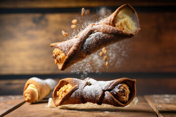 Naklejka premium sicilian cannolo on wooden table