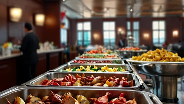 Buffet Table with Variety of Dishes for Catering Event