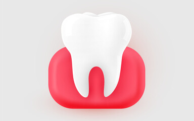 Tooth with gum, 3D illustration of a tooth on a light background.