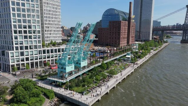 flying clockwise view of Domino Park in Brooklyn