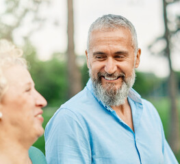 man portrait mature couple happy together active bonding park outdoor middle aged male woman talking leisure park fun smiling love old middle mid aged nature wife walking