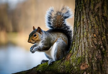 Fototapeta premium A view of a Grey Squirrel in a tree