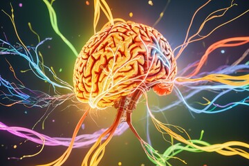 Obraz premium Vibrant illustration of a brain with interconnected neurons representing cognitive diversity