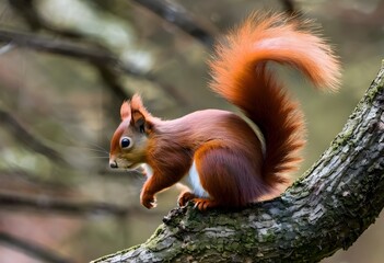 Fototapeta premium A view of a Red Squirrel in a tree