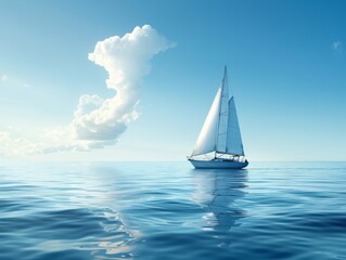 Fototapeta premium Image of a Boat sailing in the sea, Blue background