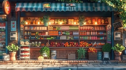 Grocery and market food. Supermarket colorful shelves. High quality AI generated image