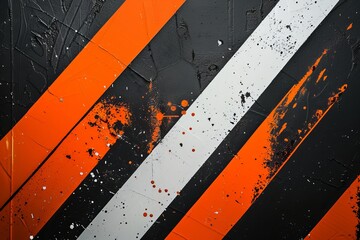 Stylish white and orange elements on a vibrant black background with trendy stripes