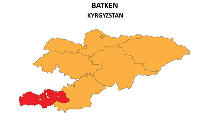 Batken Map in Kyrgyzstan. Vector Map of Kyrgyzstan. Regions map of Kyrgyzstan.