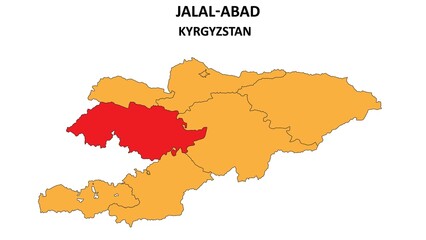 Jalal-Abad Map in Kyrgyzstan. Vector Map of Kyrgyzstan. Regions map of Kyrgyzstan.