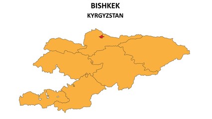Bishkek Map in Kyrgyzstan. Vector Map of Kyrgyzstan. Regions map of Kyrgyzstan.