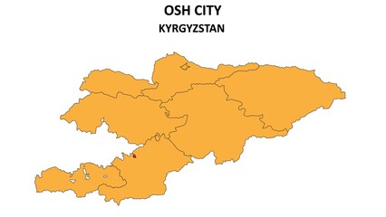 Osh City Map in Kyrgyzstan. Vector Map of Kyrgyzstan. Regions map of Kyrgyzstan.