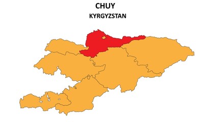 Chuy Map in Kyrgyzstan. Vector Map of Kyrgyzstan. Regions map of Kyrgyzstan.