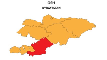 Osh Map in Kyrgyzstan. Vector Map of Kyrgyzstan. Regions map of Kyrgyzstan.