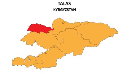 Fototapeta premium Talas Map in Kyrgyzstan. Vector Map of Kyrgyzstan. Regions map of Kyrgyzstan.