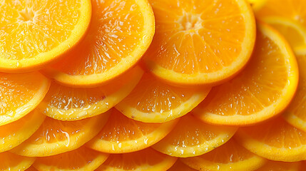 Full frame of fresh orange fruit slices pattern background, close up, high angle view.