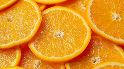 Full frame of fresh orange fruit slices pattern background, close up, high angle view.