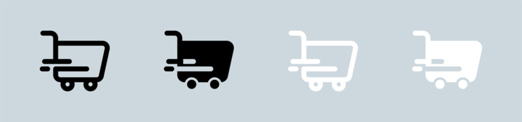 Shopping cart icon set in black and white. Buy signs vector illustration.