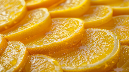 Fresh lemon slices pattern backgrond, close up.