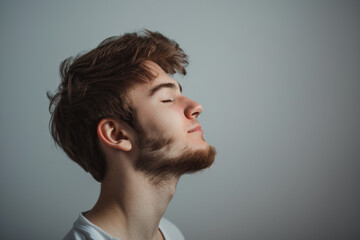 Fototapeta premium A close up of a man with beard and closed eyes looking to a side