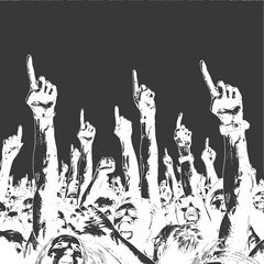 Fototapeta premium hands raised at a music festival with engraving style black color only