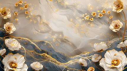 Luxury wedding invitation with abstract floral decorations and gold accents