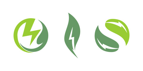 Leaf energy green logo icon power electric eco lightning vector concept bolt symbol
