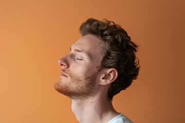 Fototapeta premium A close up of a man with beard and closed eyes looking to a side