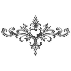 horizontal line divider with Hearth shape Baroque engraving style black color only