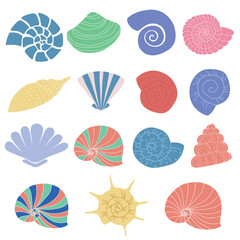 Vector Illustration of Shells on the White Background. Set.