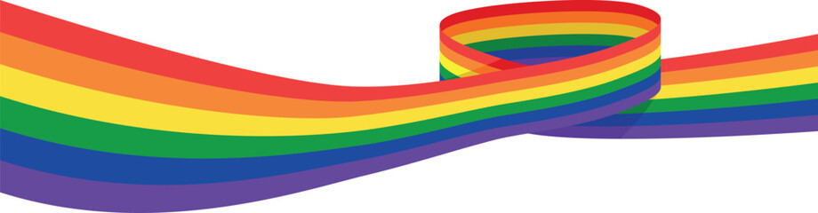 Gay pride month colors on LGBTQ+ rainbow ribbon for tolerance festival background