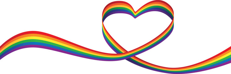 Gay pride month colors on LGBTQ+ rainbow ribbon with heart for tolerance festival background