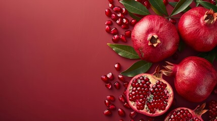 pomegranate fruit on white background with empty space. generative ai 